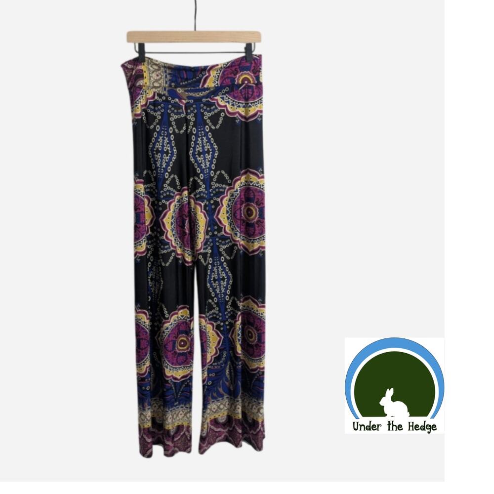 00s Uptown USA Boho Print Wide Leg Flowy Palazzo Pants M/L Resort